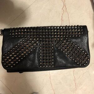 Studded Leatherette Crossbody + Clutch